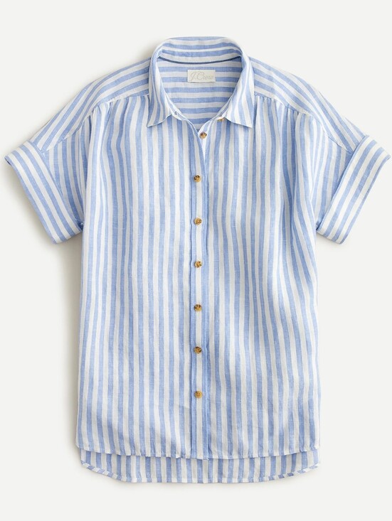 J. Crew Tops - J Crew Relaxed Short-Sleeve Baird McNutt Irish Linen Shirt Stripe Plus Size 2x
